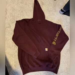 Carhartt Men's Burgundy Hoodie with Gold Logo